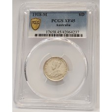 AUSTRALIA 1918 . SIXPENCE . PCGS XF45